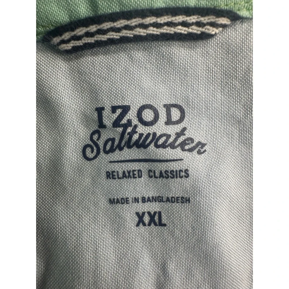 IZOD Saltwater Shirt Mens XXL Blue Green Plaid Long Sleeve Beach Vacation Preppy